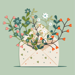 Envelop with bunch of natural flower vector design
