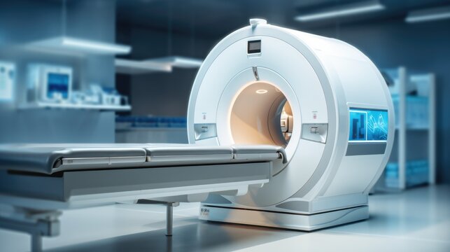 Advanced mri or ct scan medical diagnosis machine at hospital lab as wide banner with copy space area