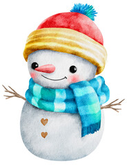 Cute snowman christmas watercolor