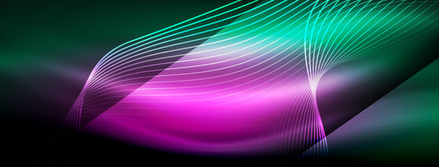 Glowing neon wave abstract background - vibrant, luminescent waves pulsate in a captivating and electrifying display