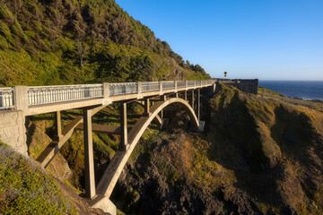 Scenic highway 101 bridge at Pacific coast in Oregon state.