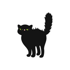 Black cat with green eyes on a white background. Vector illustration.