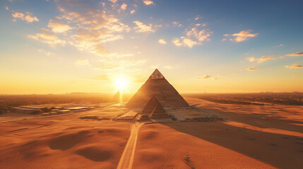 Fototapeta na wymiar Egyptian pyramids on a sunset. The Great Pyramids Silhouette