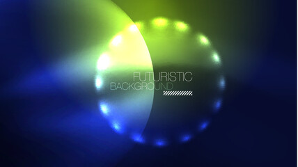 Circles with bright neon shiny light effects, abstract background wallpaper design