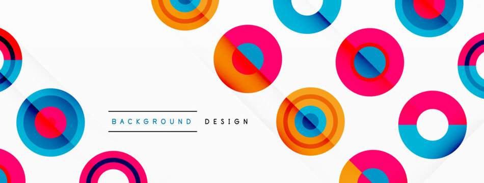 Eye-catching background of colorful circles of equal size arranged in abstract pattern. Circle boasts unique tone or hue, creating rainbow effect. Design has upbeat, contemporary feel