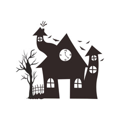 Haunted House Silhouette Illustration Isolated In White Background