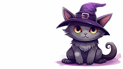 hand drawn cartoon illustration of a cat wearing a wizard hat
