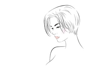 girl face short hair portrait isolated on white background. hand drawn vector illustration