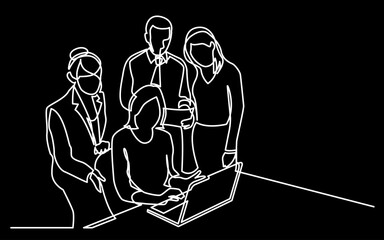 continuous line drawing vector illustration with FULLY EDITABLE STROKE of  business professional people at work as a business concept background