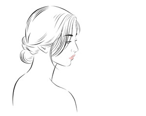 girl face long hair portrait isolated on white background. hand drawn vector illustration