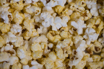 Close-up image of buttered popcorn in Puyallup, Washington.