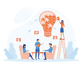 online assistant at work. promotion in the network.  searching for new ideas solutions, working together in the company, brainstorming. flat vector modern illustration