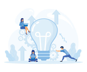 find idea concept. people try to find best idea. working together in the company, brainstorming. flat vector modern illustration