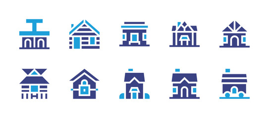 Fototapeta na wymiar Real estate icon set. Duotone color. Vector illustration. Containing cottage, eviction, refuge, stilt house, house, cabin.
