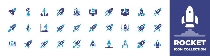Rocket icon collection. Duotone color. Vector and transparent illustration. Containing rocket, launch, spaceship, rocket launch, computer, space ship, startup, rocket ship, spring swing, and more.