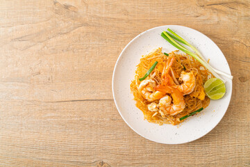 Vermicelli Pad Thai or Thai stir fried vermicelli with shrimps