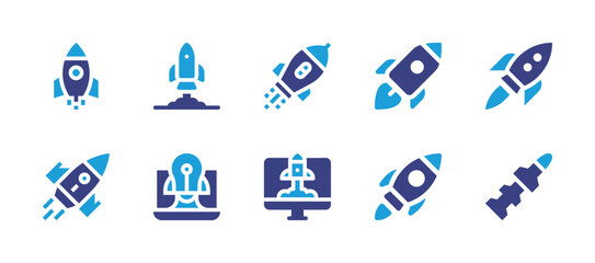 Rocket icon set. Duotone color. Vector illustration. Containing spring swing rocket, startup, rocket, launch.