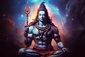 Lord Shiva in a transcendental spiritual image against the background of the cosmos. Mahamaya. Gurudeva. electronic art. Generative AI, Generative AI - obrazy, fototapety, plakaty