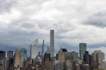 Fototapeta na wymiar Skyscrapers in the Midtown Manhattan New York City Skyline on a Cloudy Day