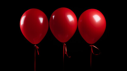 Red balloons with ribbon isolated on dark background