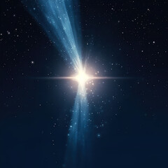 In a starry night. a beam of spotlight shines
