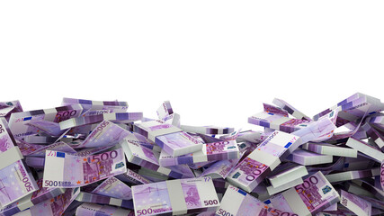 3D rendering of A lot of stacks of Euro notes spread at the on bottom of screen. 3d rendering - obrazy, fototapety, plakaty