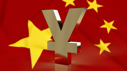 The Gold yuan symbol on china flag for business concept 3d rendering