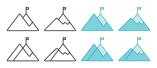 mountain set icon, and flag symbol. flat vector design for flyer, social media, web and app.