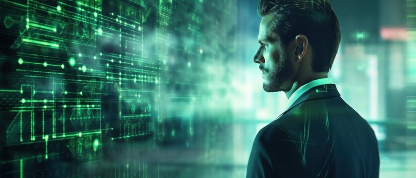 Business digital technology, with source code overlay software development concept, Generative AI