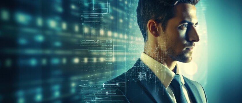 Business digital technology, with source code overlay software development concept, Generative AI