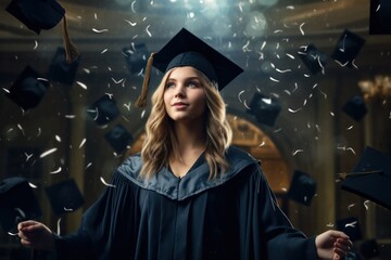 Obraz premium Illustration of graduation concept education congratulation. Graduation Ceremony ,Congratulated the graduates in University, Generative AI
