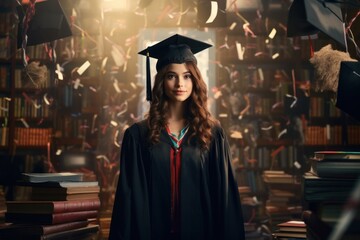 Obraz premium Illustration of graduation concept education congratulation. Graduation Ceremony ,Congratulated the graduates in University, Generative AI