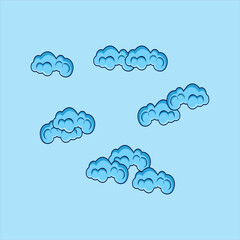 Cartoon clouds isolated on blue sky panorama vector collection. Cloudscape on blue sky, illustration of white clouds