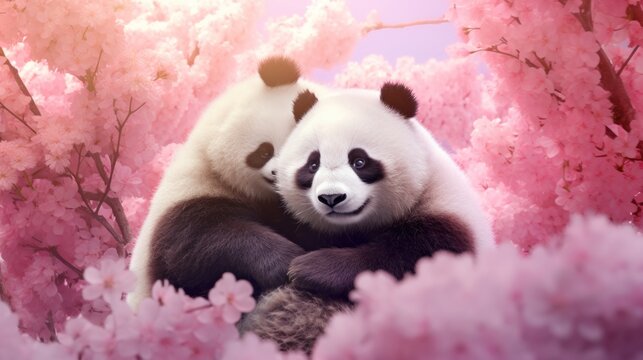 Loving Panda Snuggling and eating bamboo in the morning, Generative AI