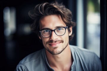 Fototapeta na wymiar Portrait of handsome man europe, cuacasian background, Generative AI
