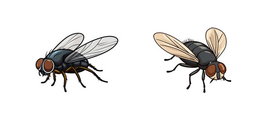Set of housefly insects.png isolated on a transparent background generative AI.
