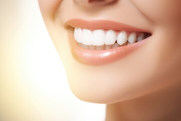 Obraz premium Beautiful female smile after teeth whitening procedure, Generative AI