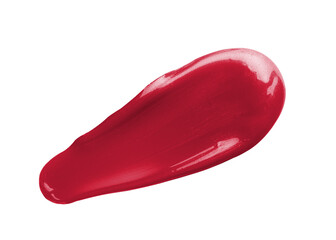 Red Petal color glossy Lip gloss cosmetic swipe smear smudge isolated on transparent background. shine lip gel brush stroke close up. Makeup cream texture background