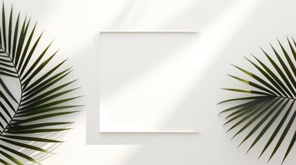 Illustration of blank mockup poster hanging against concrete wall surrounded by greenery.