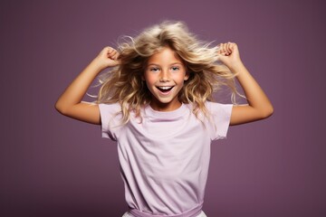 Fototapeta premium Beautiful woman or man surprise or delight and touching isolated over pastel background, Generative AI