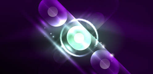 Abstract glowing neon light techno circles background