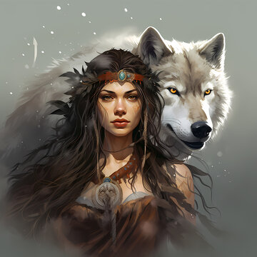 illustration of wolf descendant woman