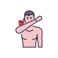 Cough related vector icon. Man coughs in palm hand. Isolated on white background. Cough sign. Editable vector illustration