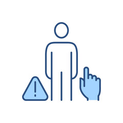 Do not touch people related vector icon. Man hand and exclamation mark in a triangle. Isolated on white background. Editable vector illustration