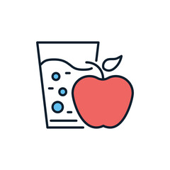 Healthy Food related vector line icon. Glass, water, apple. Isolated on white background. Vector illustration. Editable stroke