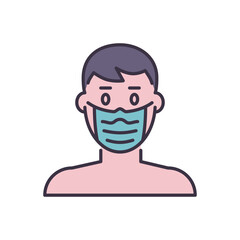 Man with medical mask related vector icon. Man with medical sign. Isolated on white background. Editable vector illustration