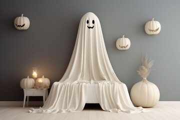 Cozy bedroom interior decorate with halloween theme. Generative AI