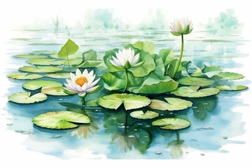 Watercolor lotus with beautiful flowers for background