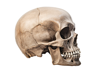 Skull isolated on white background, side view