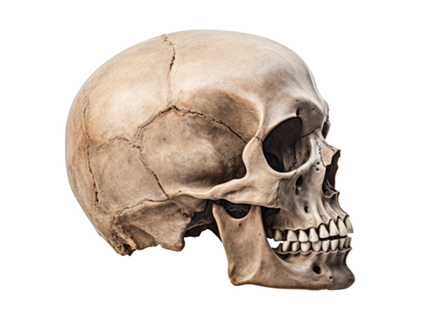 Skull isolated on white background, side view